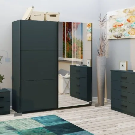 Norvik 180cm Sliding Wardrobe Anthracite 1/2 Mirror