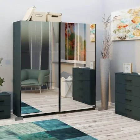 Norvik 180cm Sliding Wardrobe Anthracite Full Mirror
