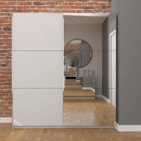Norvik 180cm Sliding Wardrobe White 1/2 Mirror