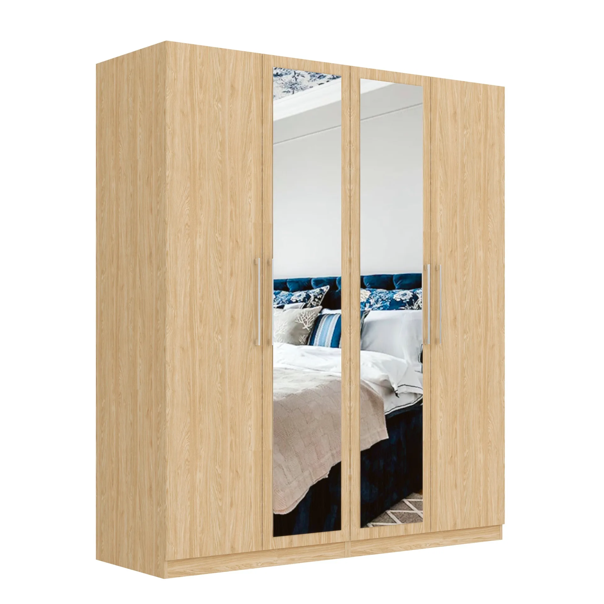 Sorrento Oak 4 Door 2 Mirror Wardrobe