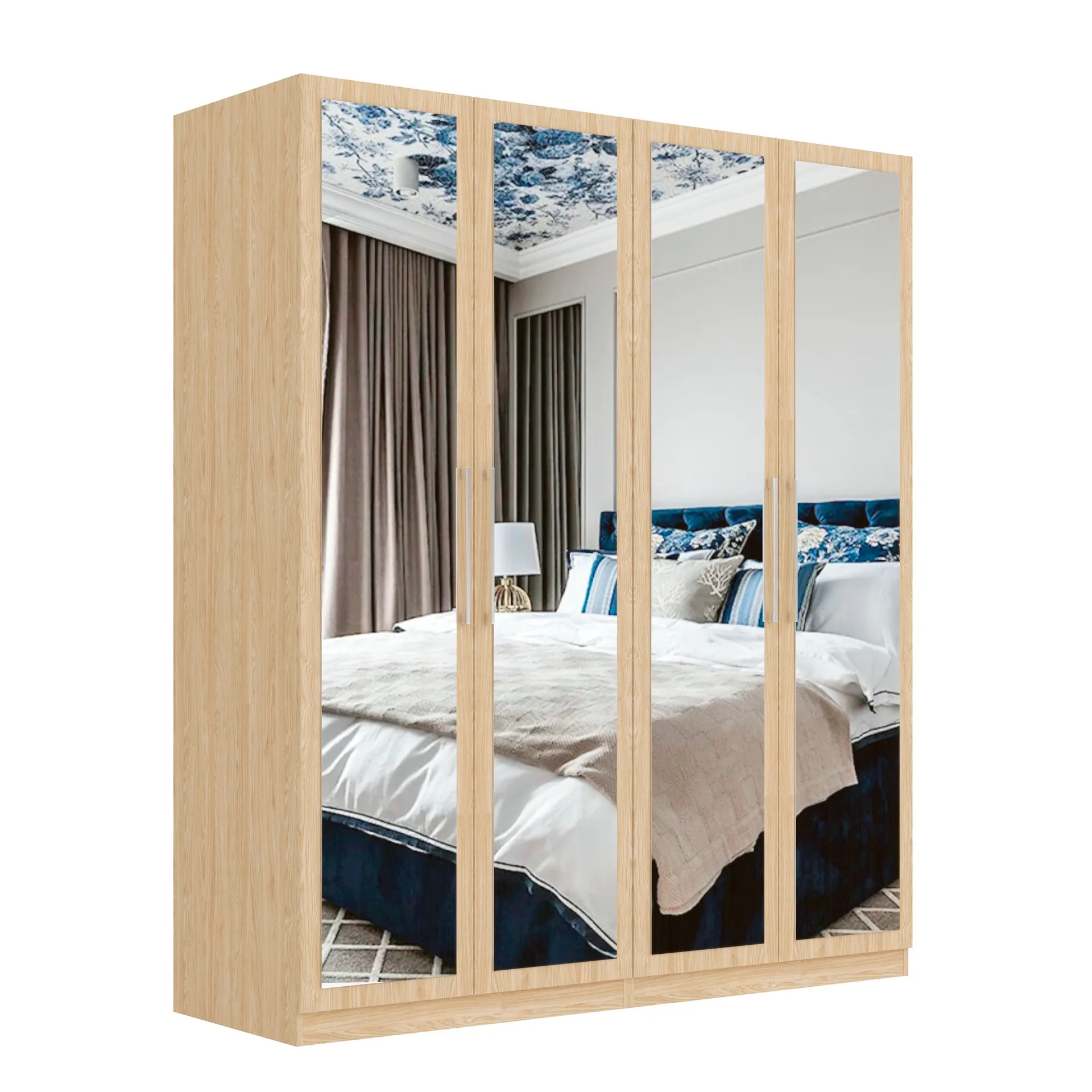 Sorrento Oak 4 Door 4 Mirror Wardrobe