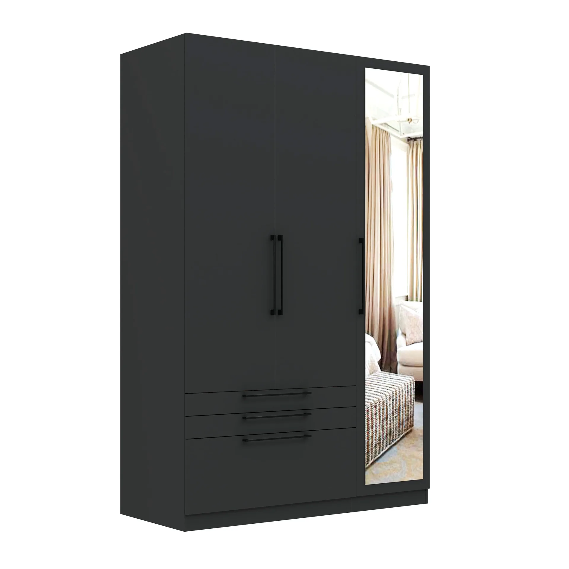 Sorrento Anthracite 3 Door 1 Mirror Wardrobe with 3 Left Drawers