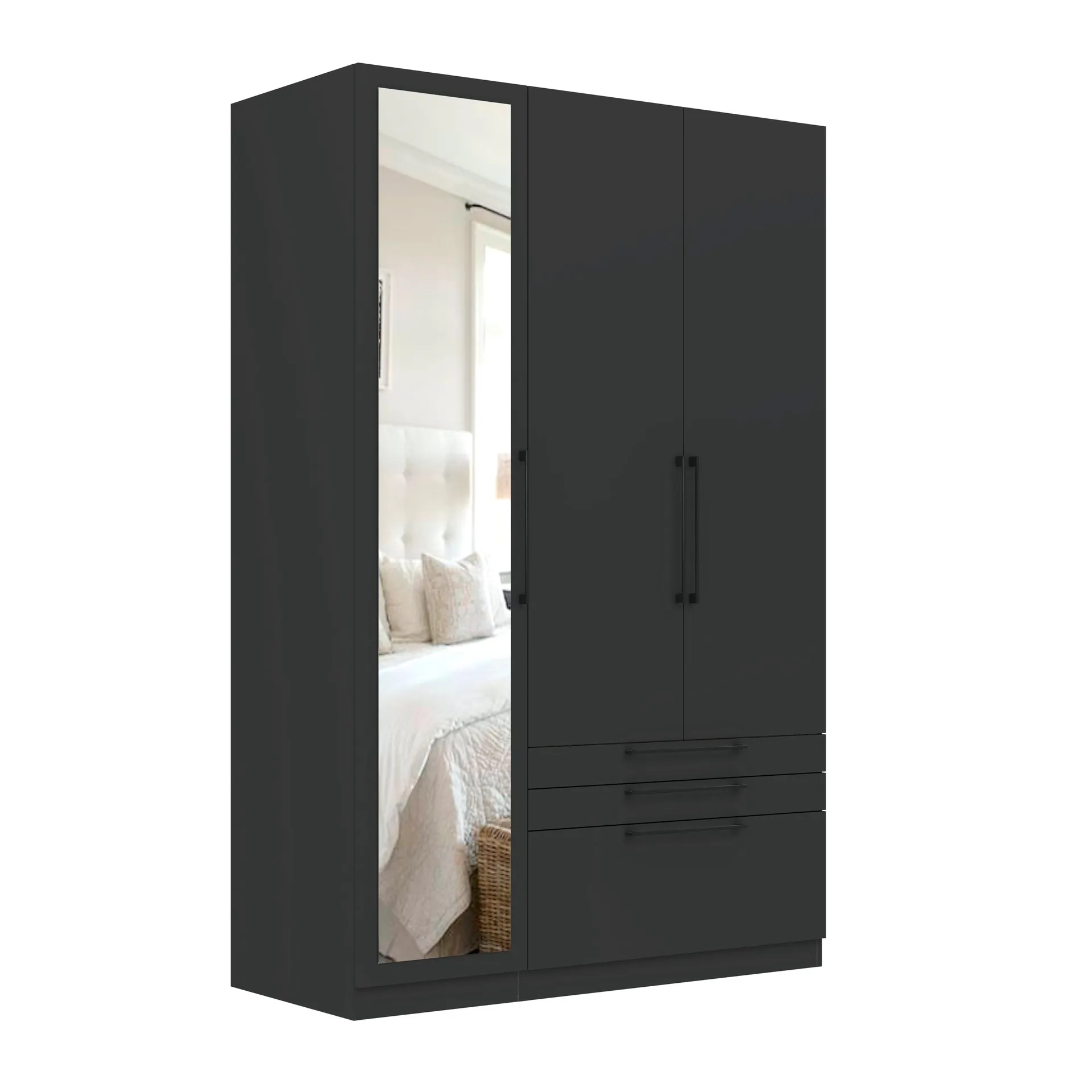 Sorrento Anthracite 3 Door 1 Mirror Wardrobe with 3 Right Drawers