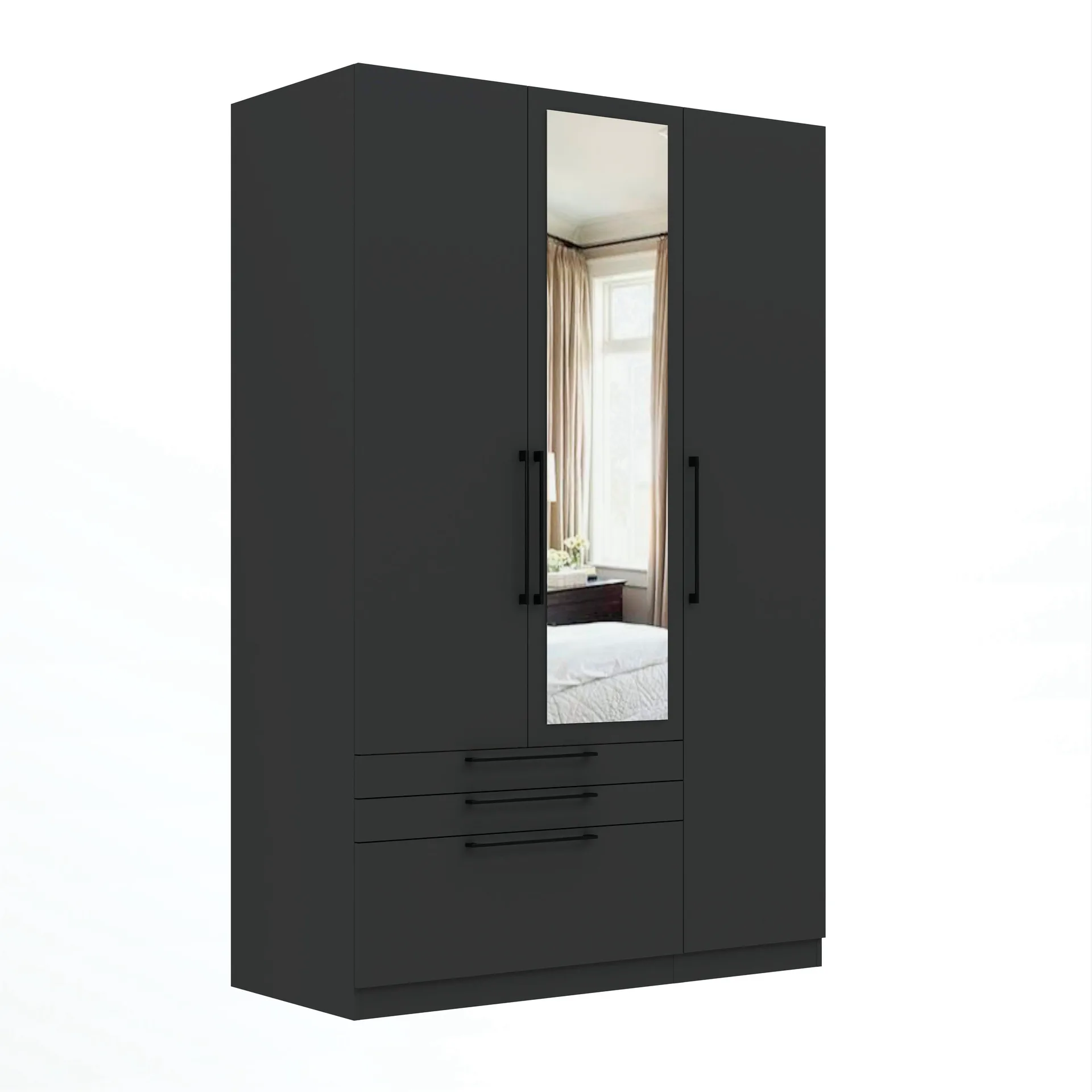 Sorrento Anthracite 3 Door 1 Mirror Wardrobe with 3 Drawers