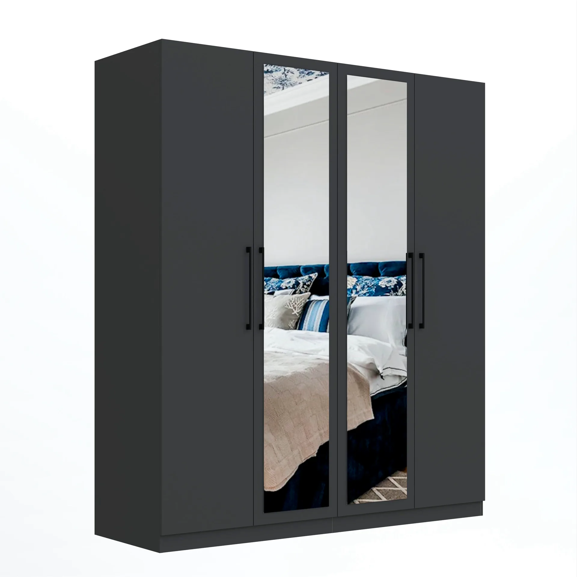 Sorrento Anthracite 4 Door 2 Mirror Wardrobe