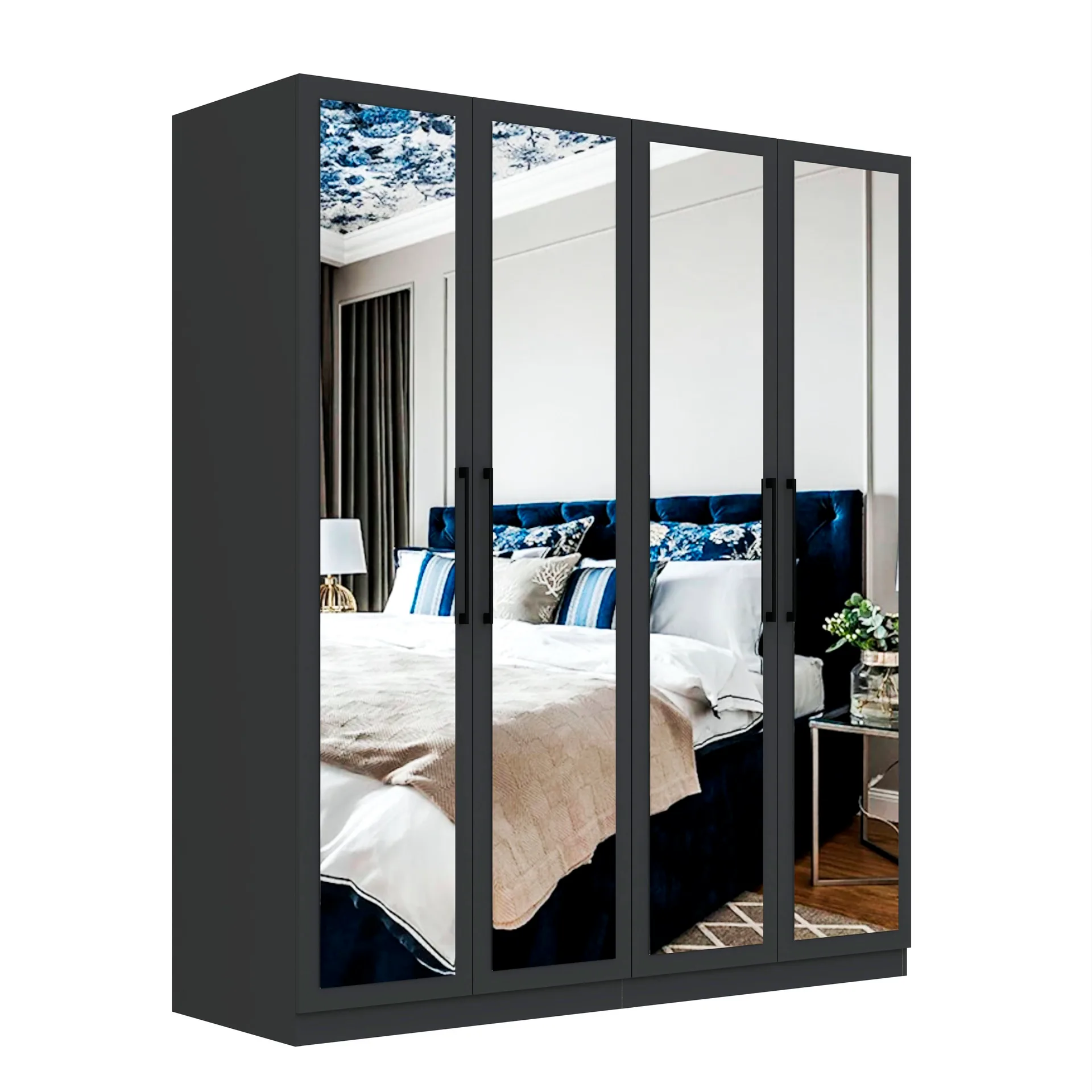 Sorrento Anthracite 4 Door 4 Mirror Wardrobe